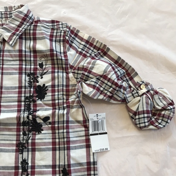 7 For All Mankind Floral Plaid Long Sleeve Shirt (Big Girls) - Picture 5 of 13